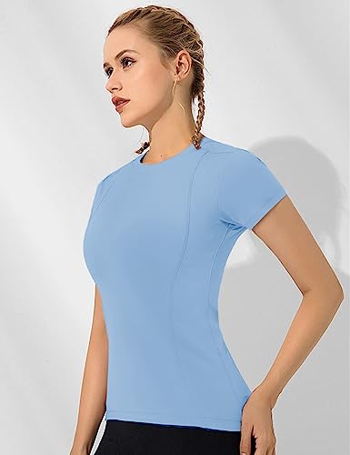 Image of Loovoo Women Workout Shirts, 1 /2 /3 Pack Short Sleeve Compression Tee | Tight Fit Gym Basic Tops, Athletic Quick Dry Crew Neck 4-Way Stretch, Flat Seams Ideal for Yoga, Gym, Running and Daily Wear