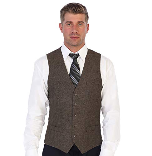 Gioberti Men's 5 Button Slim Fit Formal Herringbone Tweed Suit Vest, Light Brown Herringbone, Size Xx-Large #TOP1
