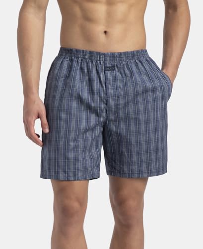 Image of Jockey 1223 Men Super Combed Mercerized Cotton Woven Checkered Boxer Shorts with Side Pocket (Pack of 2, Colors & Prints May Vary)