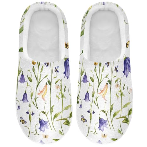 JUNZAN Cartoon Bellflower White Mens Home Cotton Slipper Comfy Memory Foam Bedroom Shoes for Bedroom Birthday Presents 6-7