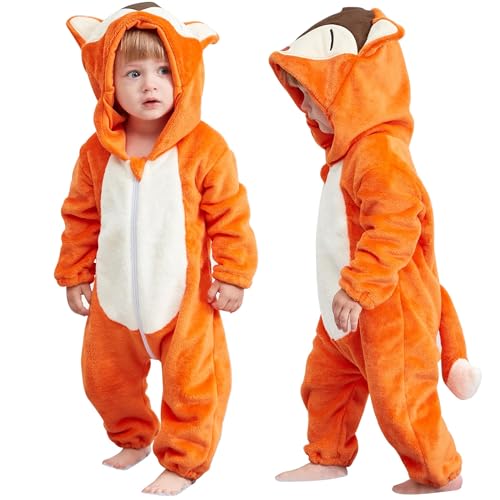 COOKY.D Infantile à Capuche Bébé Combinaison Doux Flanelle Hiver Animaux Cosplay Costume Combinaison pour Bébés Filles Garçons, 24-30 Mois, Renard
