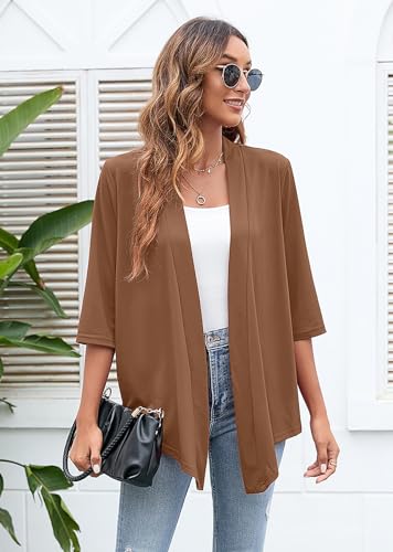 Image of Heymoments Women's Lightweight Open Front Cardigans 3 /4 Sleeve Casual Soft Drape Fall Cardigan S-2XL