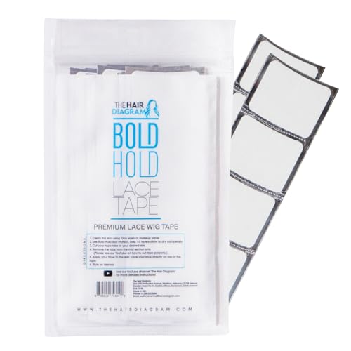Bold Hold Lace Wig Tape - Medical Grade Strips for Lace Front Wigs - Strong Hold Adhesive - Double Sided Invisible Tape - Professional Wig Attachment by The Hair Diagram (40 pk 1.5 oz)