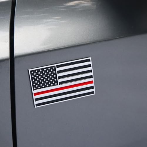 Image of Thin Red Line Flag Metal Car Sticker, Firefighter Fire Department Decals, Firemen Emblem Badge for Automotive, Truck, Motorcycle
