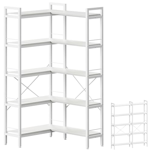 Huuger 5 Tier Bookshelf, L Shaped Corner Bookshelf with 10