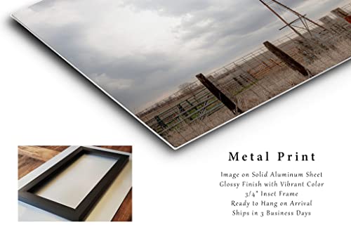 Country Wall Art (Ready To Hang) Aluminum Metal Print Of Aermotor Windmill Against Silver Sky On Stormy Spring Day In Iowa Farm Photography Farmhouse Decor 8X10 To 24X36 #TOP1