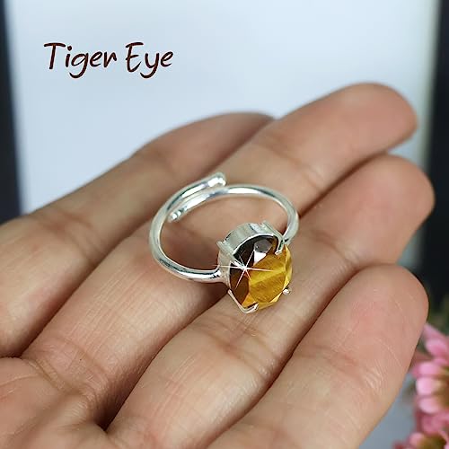 Image of Reiki Crystal Products Certified Natural Gemstone Adjustable Ring, AAA Crystal Ring for Men & Women, Citrine Amethyst Quartz Lapis Onyx Tiger Eye, Reiki Charged Jewellery