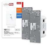 UltraPro Smart Switch, 2.4GHz Wi-Fi Smart Light Switch, 3 Way, Compatible with Alexa & Google, No Hub, UL Certified, Needs Neutral Wire, White, 2 Pack
