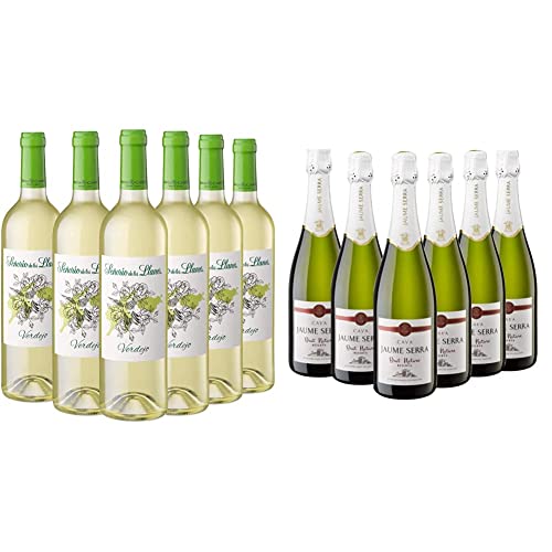 Señorío de los Llanos Verdejo - Vino Blanco - Caja de 6 Botellas x 750 ml & Jaume Serra Brut Nature Reserva - Cava Premium - 6 Botella x 750 ml