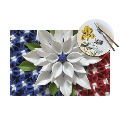Set de table en PVC tissé fleuri pour repas en terrasse - 6