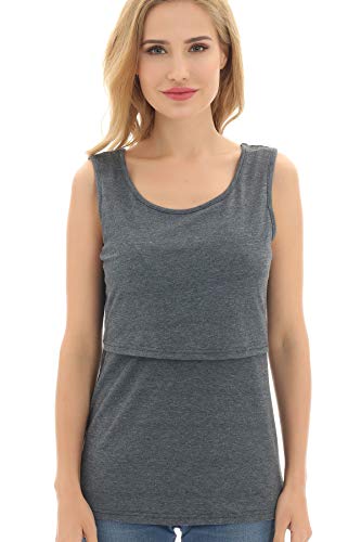 Bearsland Women's 3 Pack Sleeveless Maternity Nursing Tank Tops Breastfeeding Shirts,Black+Grey+Blackgreystripe,M #TOP3