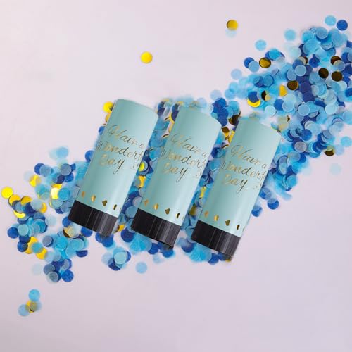 3PCS Blue Biodegradable Confetti Cannons – Hand Twisting Party Poppers & Confetti Columniform for Celebrations & Party Cheer