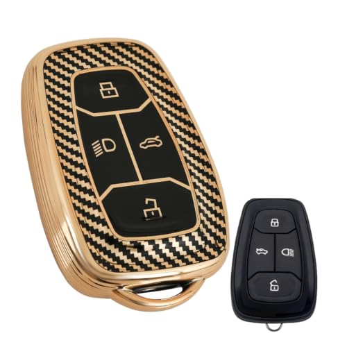 Image of arika Key Cover Compatible with Tata Harrier | Safari | Nexon | Altroz | Tigor | EV | Punch | Tiago EV Electric - 4 Button Smart Key , Imperial Gold Carbon Series
