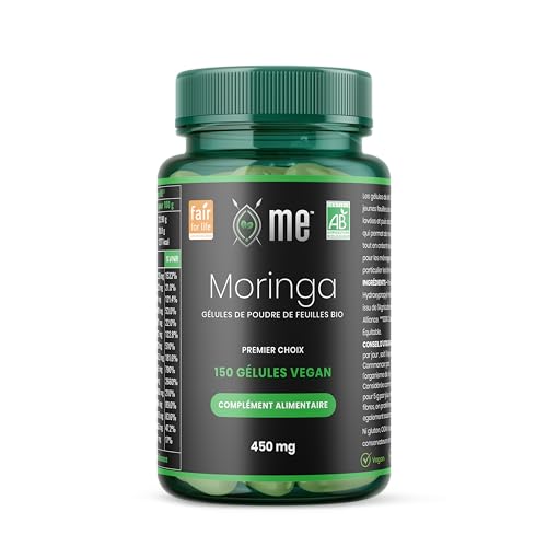 Gélules Moringa Bio de me™ – 150 Gélules | Énergie, Immunité, Vitalité | 100% Feuilles Pures | Vegan | Sans Gluten | Antioxydants Naturels | Complément Alimentaire