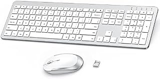 Rechargeable Wireless Keyboard and Mouse, Full Size Wireless Mouse and Keyboard Sets with Build-in Lithium Battery Ultra Thin Quiet Keyboard Mice - Silver and White