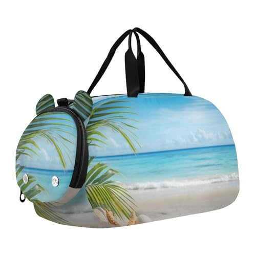 Kids Sports Duffel Bag for Boys & Girls - Ocean Sea Starfish Seashell Palms 100% Polyester Gym Bag with Separate Shoe Compartment, Adjustable Shoulder Strap, Compact Travel & Workout Gear Ba