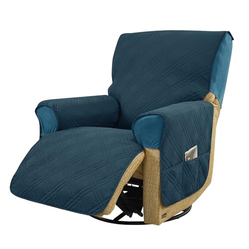 Housse de fauteuil inclinable 1 place polyester bleu matelassé