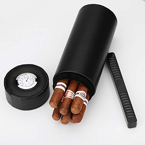 Time C club Populaire cederhout gevoerde draagbare lederen sigarenkoker, sigarenhumidor, hygrometer vooraan… - Image 7