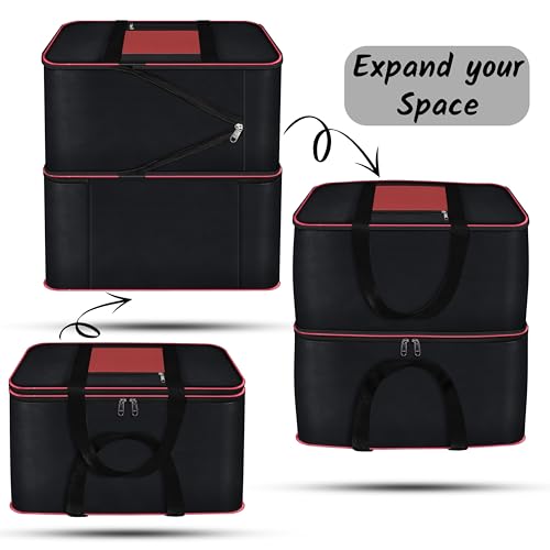 Image of Storite Expandable Moisture Proof Nylon 142 L Heavy Duty Extra Large Storage Bag For Clothes /Blankets /Bedsheets /Toys /Stationery Paper Rectangular(RedBlack, 57x49x51cm)