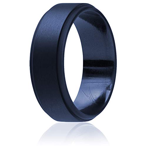 ROQ Silicone Rubber Wedding Ring for Men, Comfort Fit, Men's Wedding Band, Breathable Rubber Engagement Band, 8mm Wide 2mm Thick, Step Edge, Single, Blue, Size 12