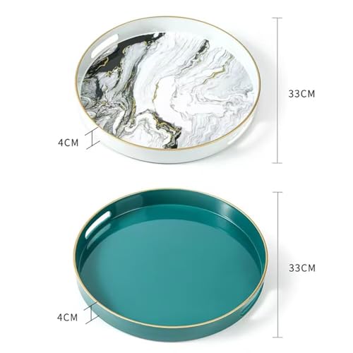Plateau de service rond vert moderne avec poignées pour table basse - 4