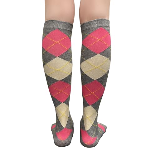 Image of Couver Women's Argyle Knee High Socks - Soft Acrylic Over the Calf Tube Style Socks for Casual Athletic - One Size
