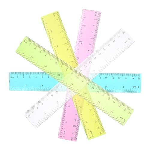 WEKAMOS 色付き プラスチック定規 20cm フレキシブル定規 プロ仕様の製図ツール 多機能 学生用描画ツール 5個入り