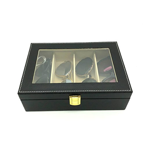 UnionPlus Travel 4-Slot Eyeglass Sunglass Glasses Organizer Collector - Faux Leather Storage Case Box (Black - 4 Slots)