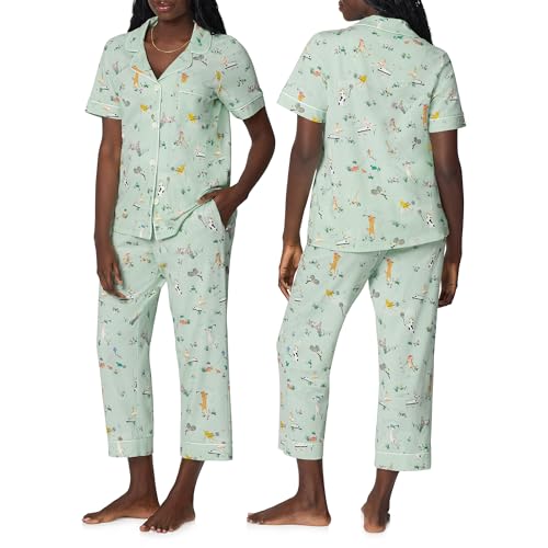 Image of Bed Head PJs Womens Matching Pajamas - Soft Organic Cotton Button Down PJ Shirt & Cropped Pants Set - Loungewear & Sleepwear
