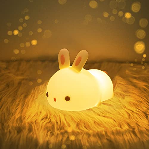 LAVAED Bunny Night Lights for Kids,RGB 16 Colour Changing Breathing Modes Night Light 1200mAh USB Rechargeable Battery Cute Bunny lamp for Toddles Bedroom Help Sleep Lights