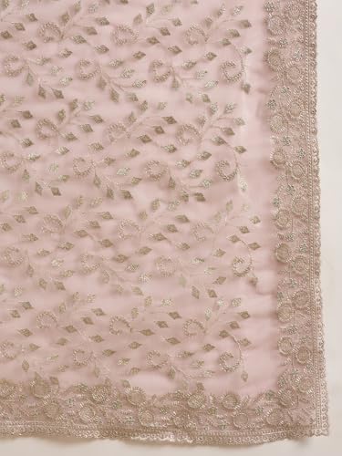 Image of AKHILAM Women's Net Embroidered Saree With Unstitched Blouse Piece