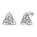 INFUSEU Stud Earrings for Women Sterling Silver Triangle Celtic Knot Jewelry Irish Gifts Triquetra Trinity Ear Studs 925 Geometric Post Earring Trendy Simple Oxidized Vintage
