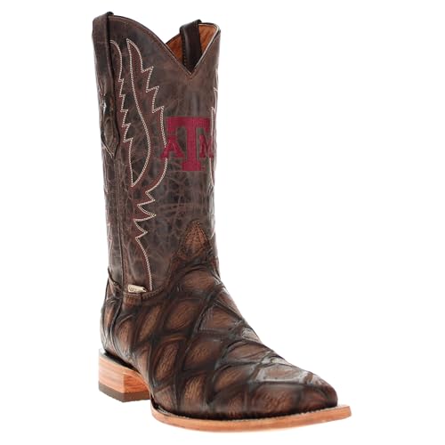 Vaccari Men's Cooper Genuine Exotic Print Leather & NCAA League Embroidery Broad Square Toe Cowboy Boots