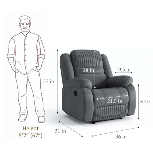 Image of Amazon Brand - Solimo Restora | Single Seater Sofa Recliner | Manual Recliner (Velvet Grey)