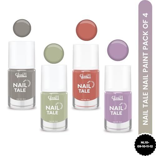 Image of Glam21 Nail Tale- Nail Lacquer | Multicolor|Quick Drying Nail Polish| Glossy Gel Finish Nail Kit | Highly Pigmented & Long Lasting | Chip Resistance | 9ml Each| Pack Of 4 (Shade-09-10-11-12)