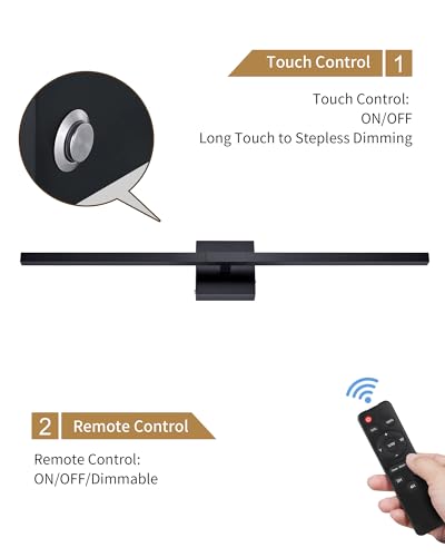 Image of Rayogale Black Battery Operated Wall Sconce with Remote Control 36 Inch | 3000 /4500 /6000K Dimmable 8000mAh Wireless Rechargeable Wall Sconces Set of Two with Timer for Living Room, Bedroom, TV