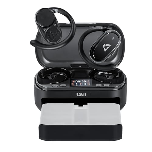 1Mii AI Open Ear Headphones with Organizer Box, Bluetooth 6.0 Wireless Over Ear Earbuds 180° Rotatable Earhooks, 48H Playtime, Custom EQ via App, IP5 Waterproof for Sports, Running, Gym