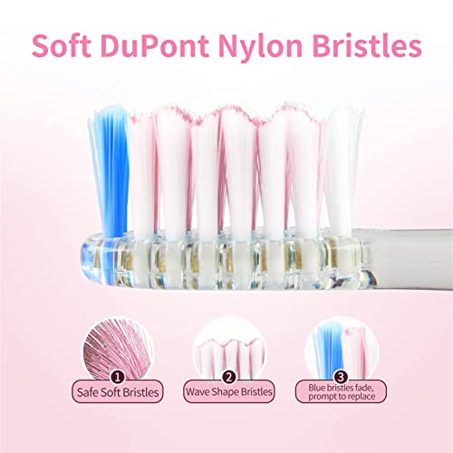 Seago Elektrische Zahnbürste Kinder ab 3-12 jahre Kinderzahnbürsten Elektrisch mit Farbigem Licht Smart Timer 8 Weich Bürstenköpfes Wasserdicht Baby Schallzahnbürste SG977 (Rosa-8) – Bild 5