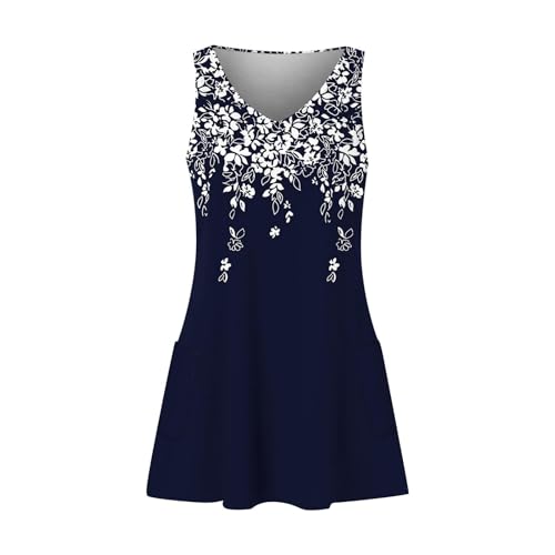 Image of Summer Dresses for Women 2026 Casual V Neck Sleeveless Sundresses Boho Beach Tank Dresses with Pockets