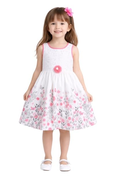 Image of Funshine Girls Spring Summer Casual Dress for Kids | Soft Breathable Comfortable Everyday Wear for Play School Outings Birthday Parties & Family Occasions | Stylish Lightweight Trendy Outfit