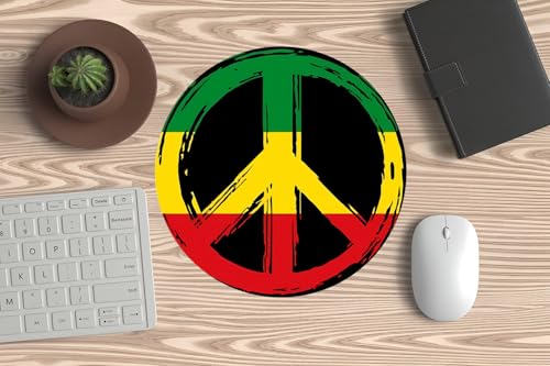 Tapis de souris pour PC ou ordinateur portable - Symbole de paix Rastafari - Couleurs Jamaïque - Reggae - Idéal pour le gaming et le bureau et les amoureux des racines.