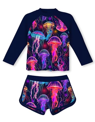 Image of Vogseek Girls Rash Guard Two Pieces Swimsuit Long Sleeve Bathing Suit for 3-10 Years