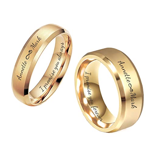 Personalized 24K Gold Plated Tungsten Ring Set Custom Engraved Free In Any Language - Wedding Band Set - Couple's Ring Set - Ships from USA3