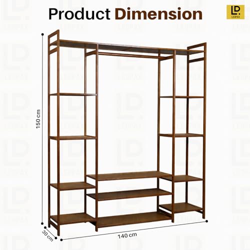 Image of LEOPAX Natural Bamboo Multipurpose 3 Layer Clothing Garment Rack Free Standing Clothes Coat Hanger, Portable Wardrobe Closet Organizer (Size - 140x30x150cm)