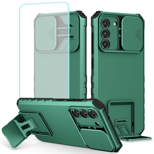 Coque Samsung S21 FE 5G vert foncé housse appareil photo et verre trempé écran