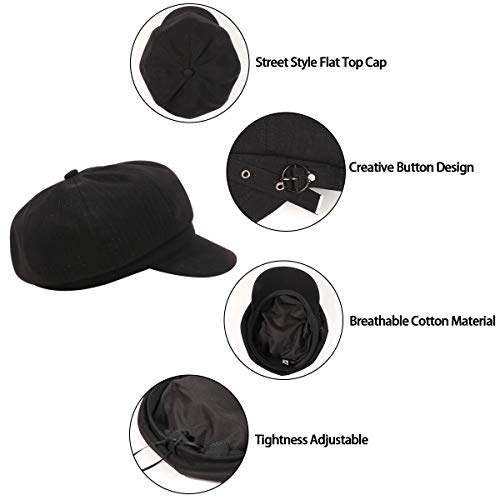 Docila Striped Eight Panels Caps For Outdoor Octagonal Paperboy Hat With Buckle Decoration Black Newsboy Beret Caps #TOP3