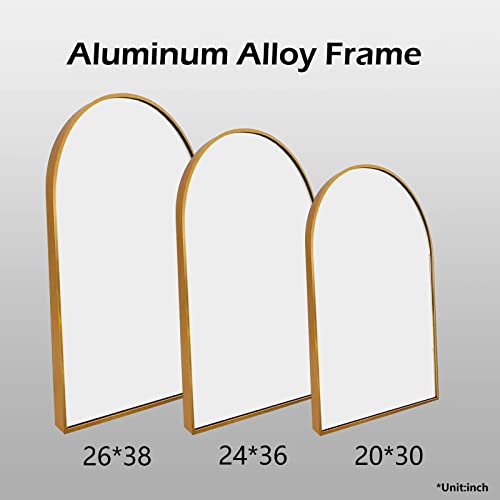 Harritpure 20" X 30" Wall Mirror Arched Bathroom Mirrors Aluminum Alloy Frame Contemporary Hanging Vanity Mirror For Bathroom Living Room Bedroom Entryway, Gold #TOP5