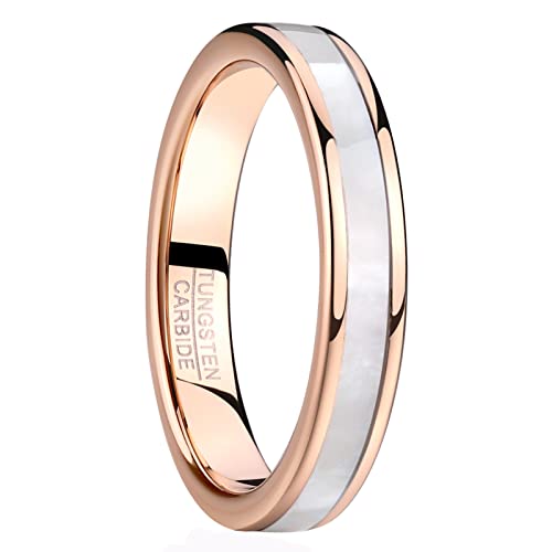 Vakki Women's 4mm Mother of Pearl Shell Wedding Band Rose Gold-Plated Engagement Ring Size 6.5