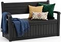 ATMELT Storage Bench Outdoor Deck Box,100 Gallon Waterproof & UV Resistant Lockable Patio Furniture Seating.Indoor/Outdoor Shoe Storage Cabinet for Garden Cushions,Tools,Patio,Pool Supplies(Black)