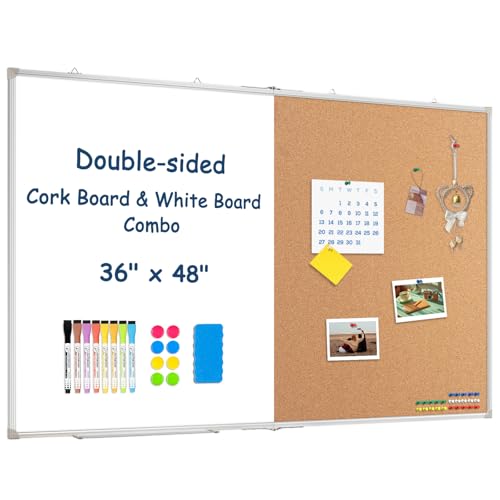 Large White Board Dry Erase Foldable Cork Board Combo 48x36 for Wall by WALGLASS - Used condition - US$64.14